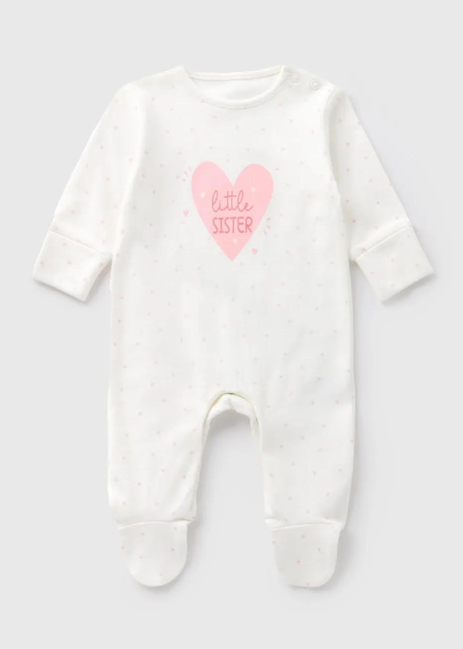 Baby White Little Sister Sleepsuit (Newborn-18mths)