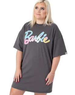 Barbie Grey Pastel Print Logo Skater Short Sleeve T-Shirt Dress