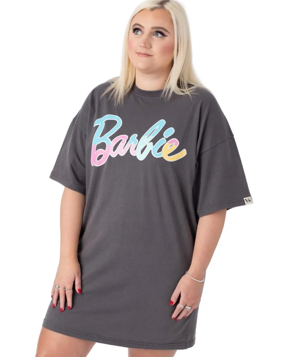 Barbie Grey Pastel Print Logo Skater Short Sleeve T-Shirt Dress