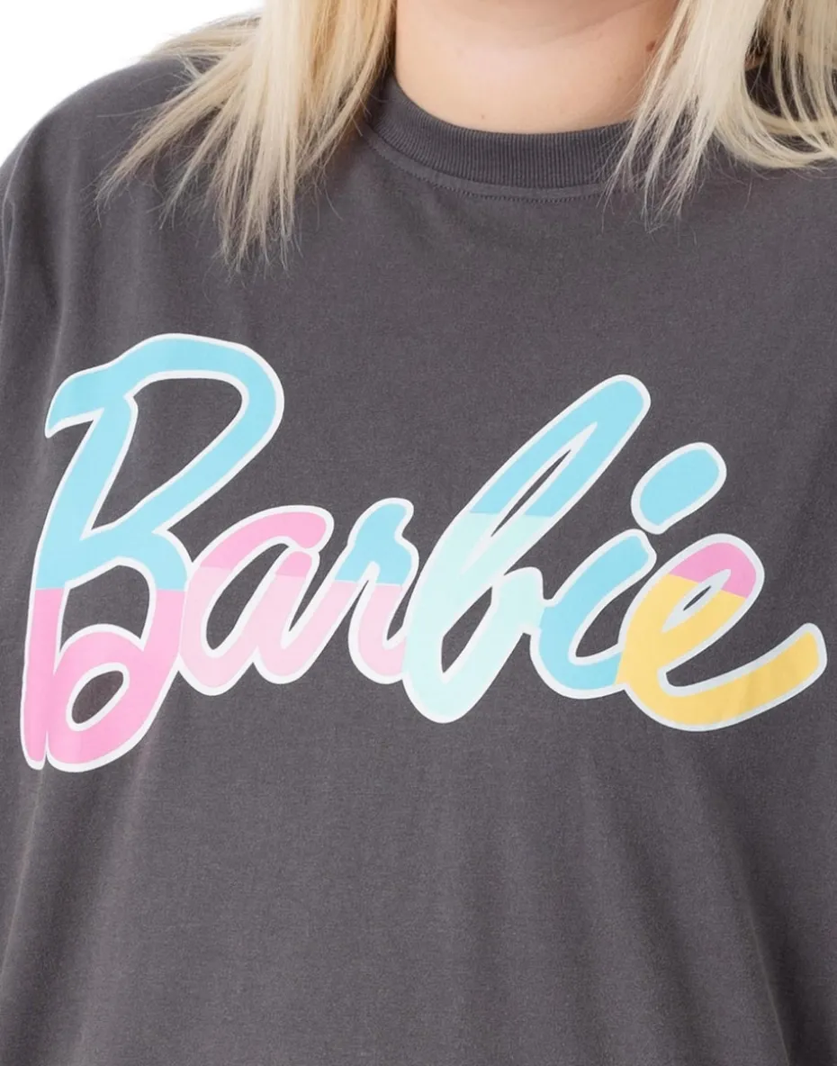 Barbie Grey Pastel Print Logo Skater Short Sleeve T-Shirt Dress