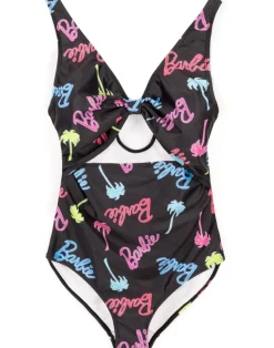 Barbie Logo & Palm Tree Graphic Multi Coloured 1 Piece Swimming Costume