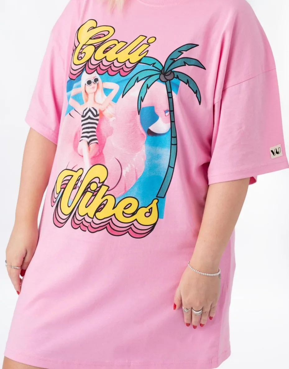 Barbie Pink "Cali Vibes" Skater Short Sleeve T-Shirt Dress