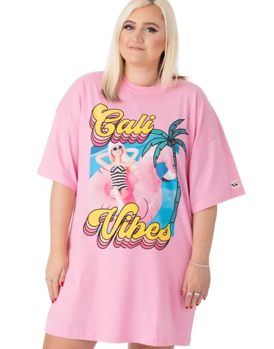 Barbie Pink "Cali Vibes" Skater Short Sleeve T-Shirt Dress