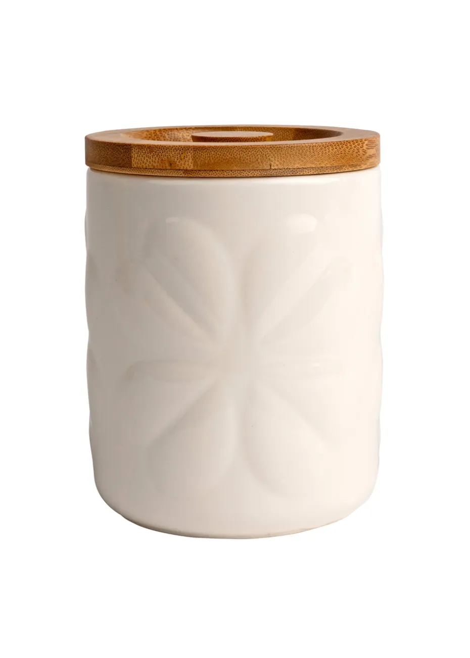 Beau & Elliot Ivory Carnaby Porcelain Embossed Jar with Bamboo Lid
