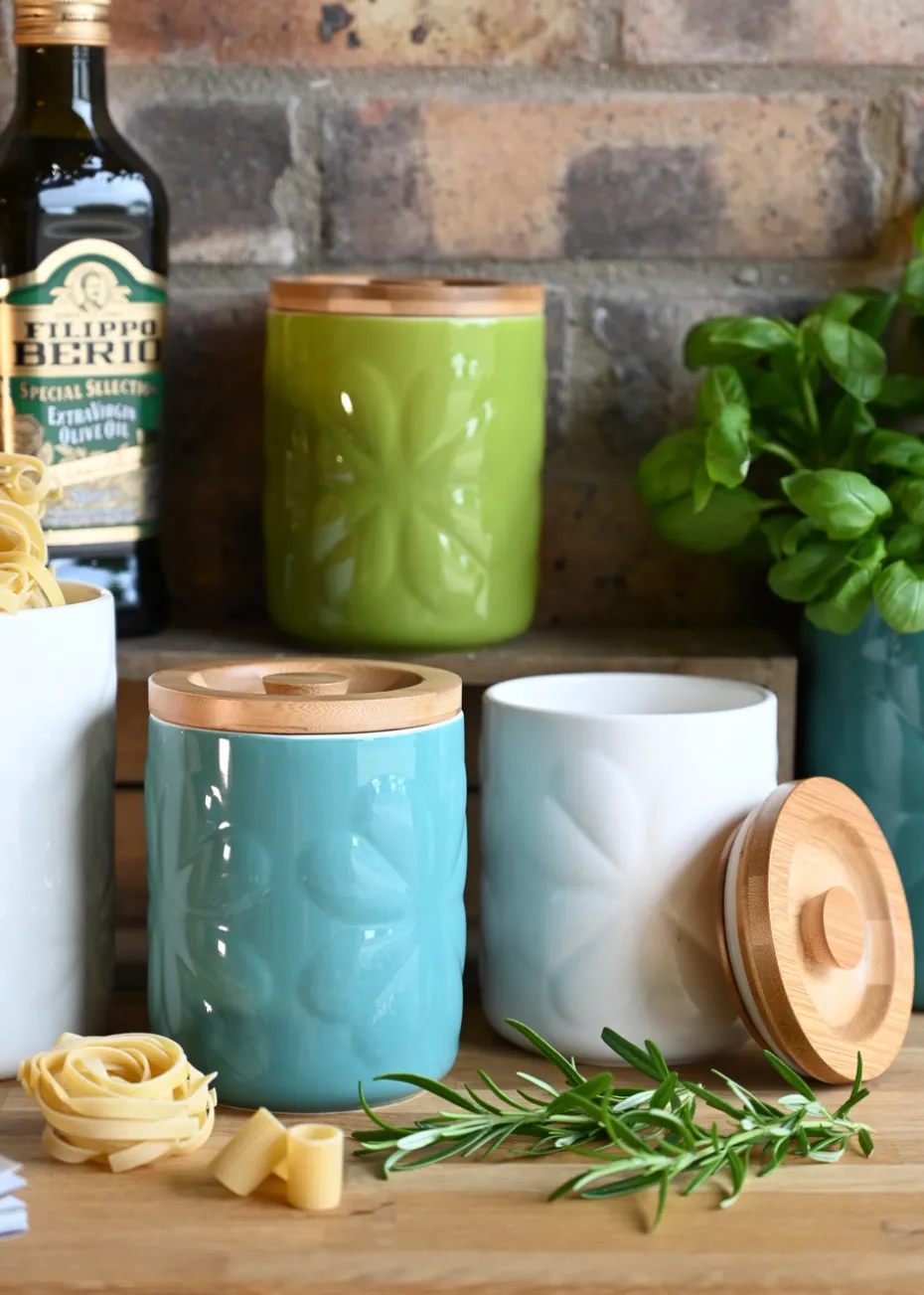 Beau & Elliot Teal Carnaby Porcelain Embossed Jar with Bamboo Lid