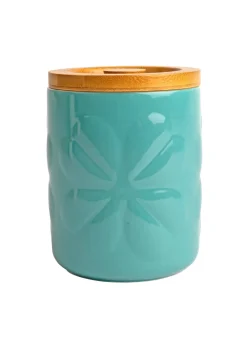Beau & Elliot Teal Carnaby Porcelain Embossed Jar with Bamboo Lid