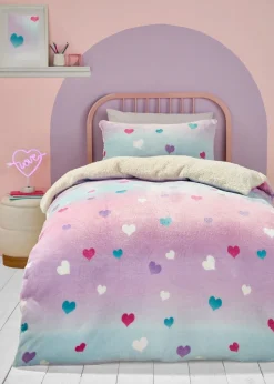 Bedlam Cosy Ombre Heart Pink Plush Duvet Cover Set