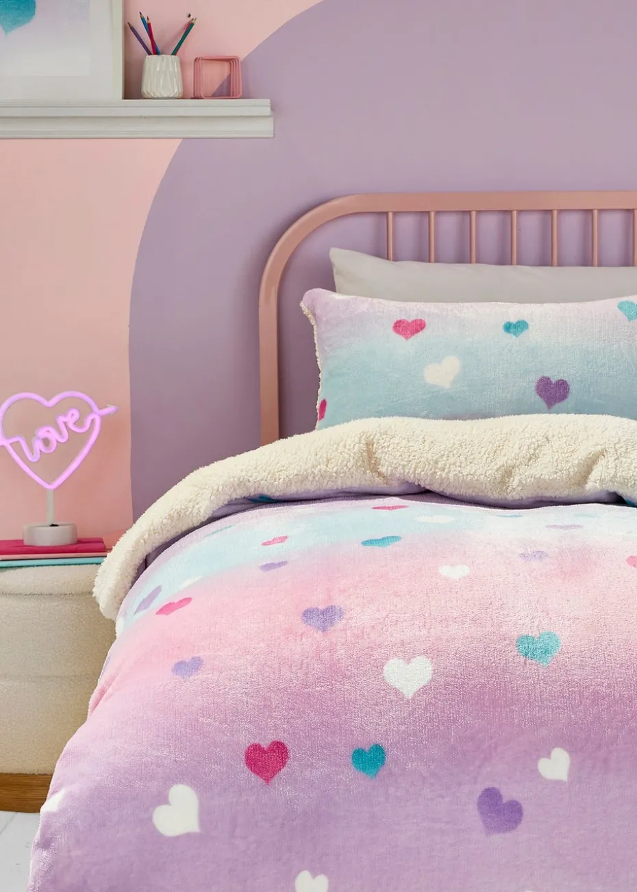 Bedlam Cosy Ombre Heart Pink Plush Duvet Cover Set