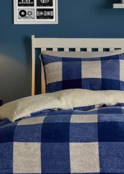 Bedlam Cosy Theo Check Blue Plush Duvet Cover Set