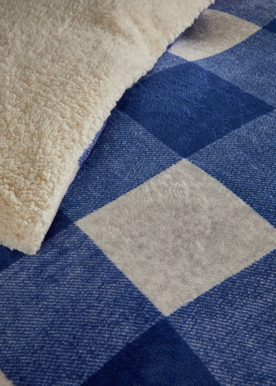 Bedlam Cosy Theo Check Blue Plush Duvet Cover Set
