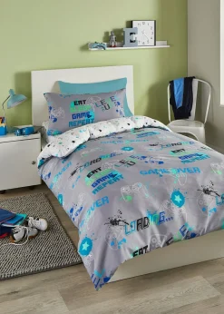 Bedlam Game Glow Reversible Grey Duvet Cover Set