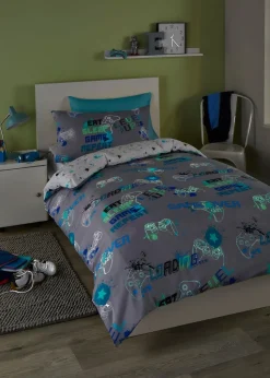Bedlam Game Glow Reversible Grey Duvet Cover Set