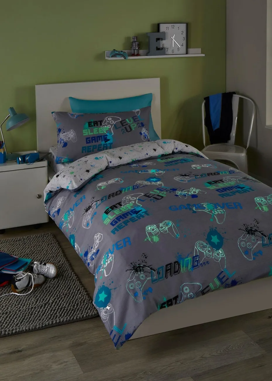 Bedlam Game Glow Reversible Grey Duvet Cover Set