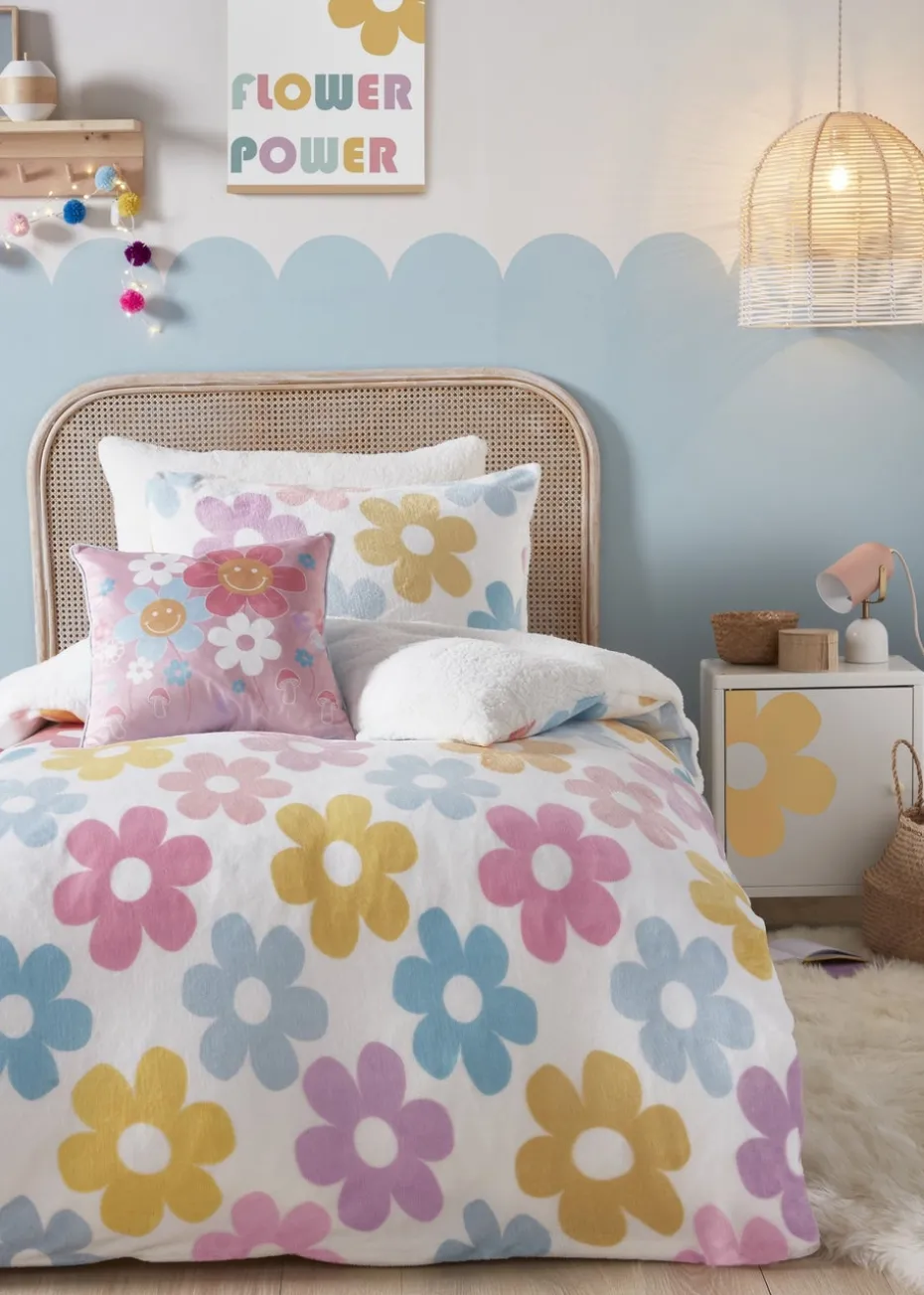 Bedlam Retro Flower White Duvet Cover Set