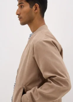 Beige Faux Suede Bomber Jacket