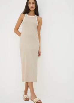 Beige Ribbed Racer Back Midi Dress