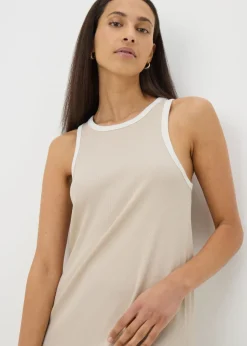 Beige Ribbed Racer Back Midi Dress