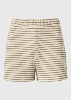 Beige Stripe Textured Co Ord Shorts