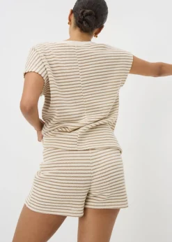Beige Stripe Textured Co Ord Shorts