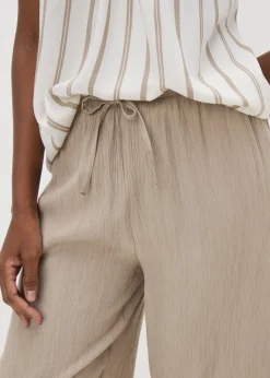Beige Textured Wide Leg Trousers