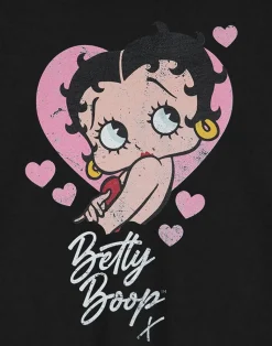 Betty Boop Heart Black Cropped Short Sleeved T-Shirt