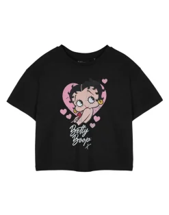 Betty Boop Heart Black Cropped Short Sleeved T-Shirt