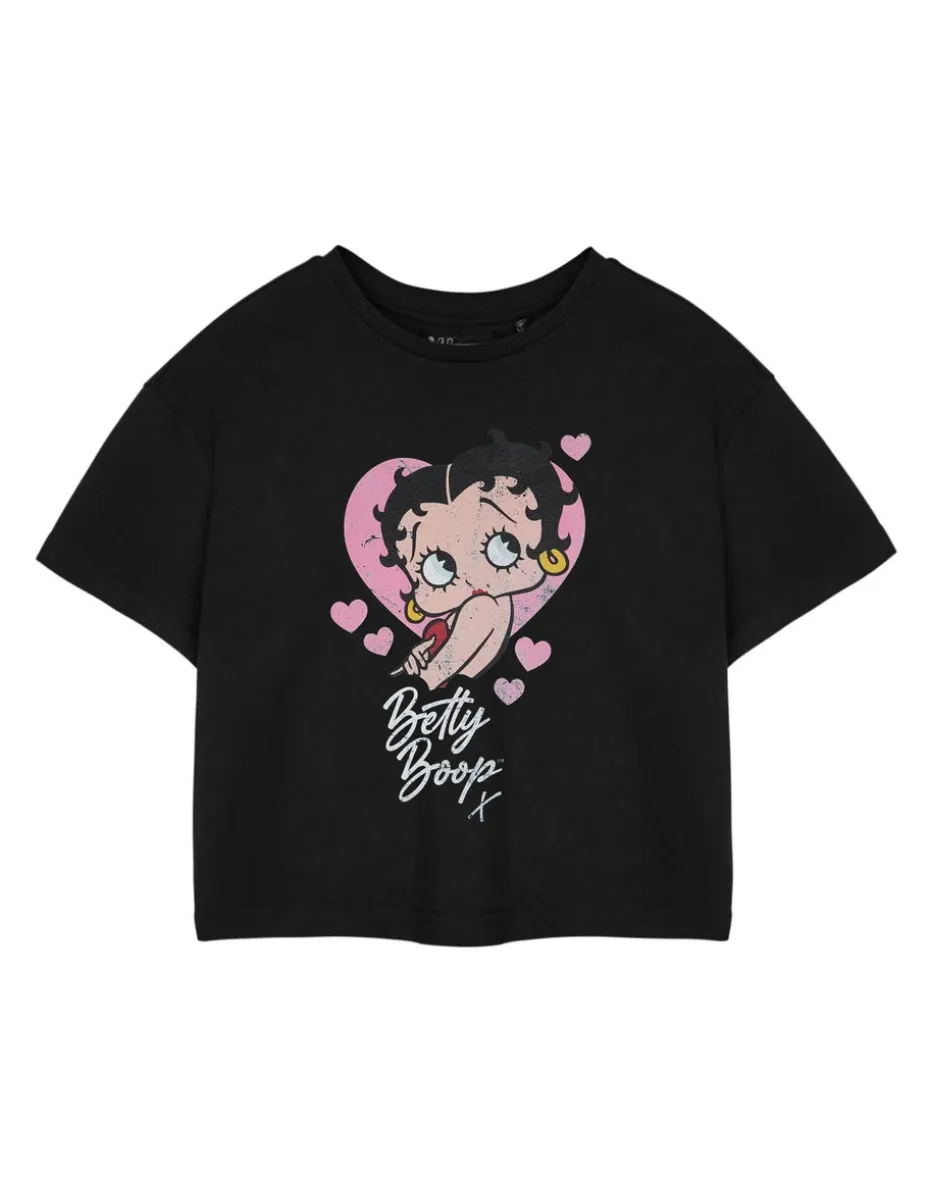 Betty Boop Heart Black Cropped Short Sleeved T-Shirt