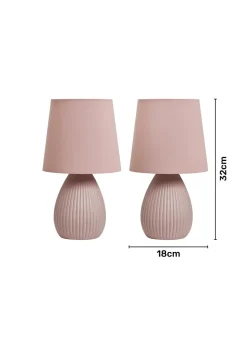 BHS Alder Teardrop Ceramic Table lamp TWIN PACK Pink (32cm x 18cm)