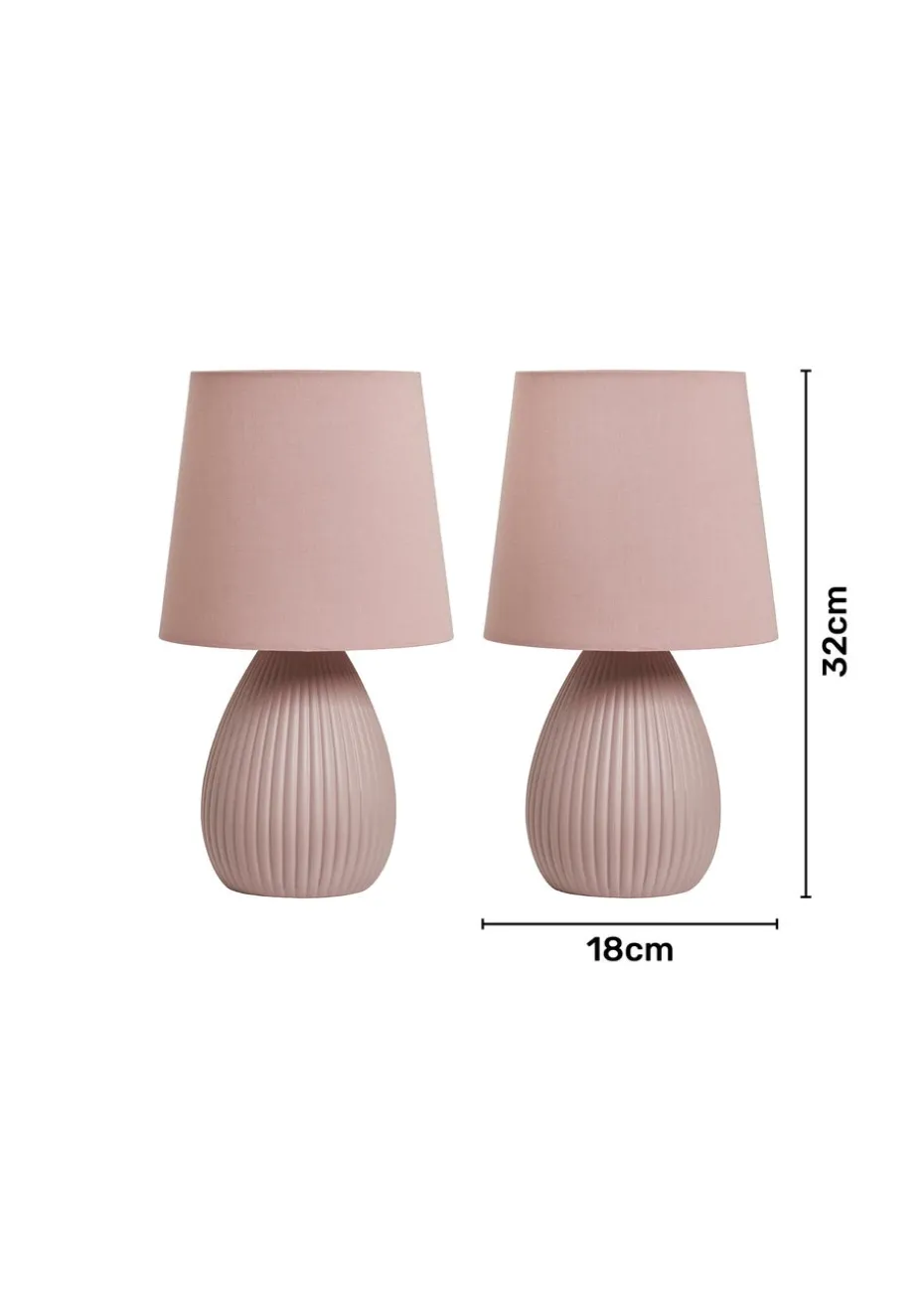 BHS Alder Teardrop Ceramic Table lamp TWIN PACK Pink (32cm x 18cm)