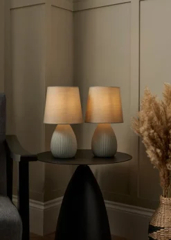 BHS Alder Teardrop Ceramic Table lamp TWIN PACK Grey (32cm x 18cm)