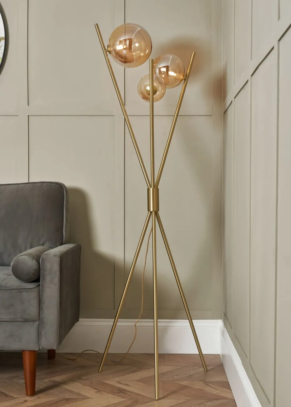BHS Antique Brass Lincoln Tripod 3 Light Floor Lamp (156cm x 56cm)