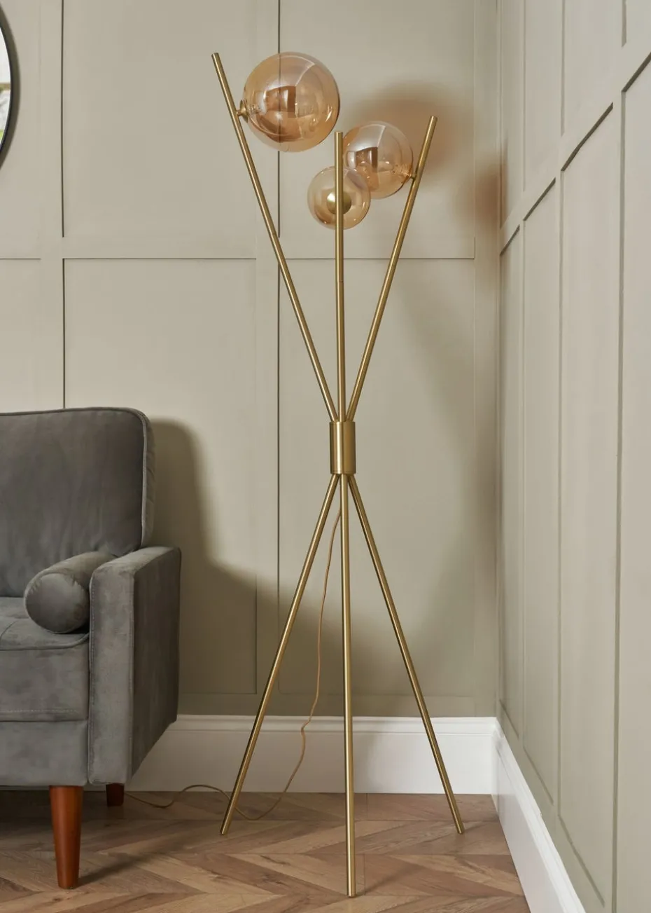 BHS Antique Brass Lincoln Tripod 3 Light Floor Lamp (156cm x 56cm)