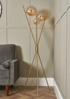 BHS Antique Brass Lincoln Tripod 3 Light Floor Lamp (156cm x 56cm)