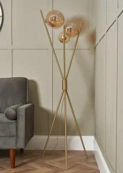 BHS Antique Brass Lincoln Tripod 3 Light Floor Lamp (156cm x 56cm)