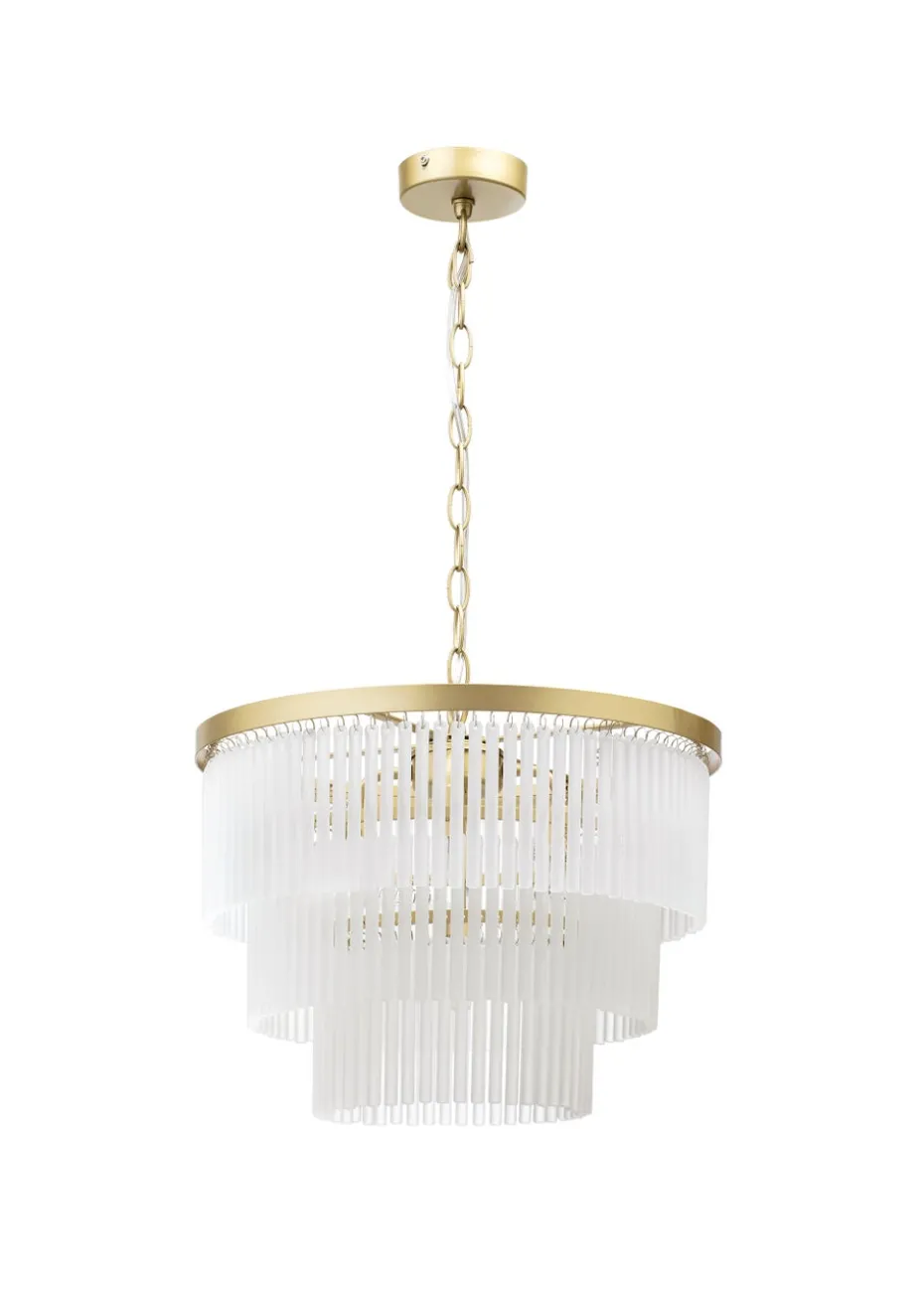 BHS Aubrey Frosted Glass 5 Light Pendant Brass (Adjustable 50-120cm x 40cm)