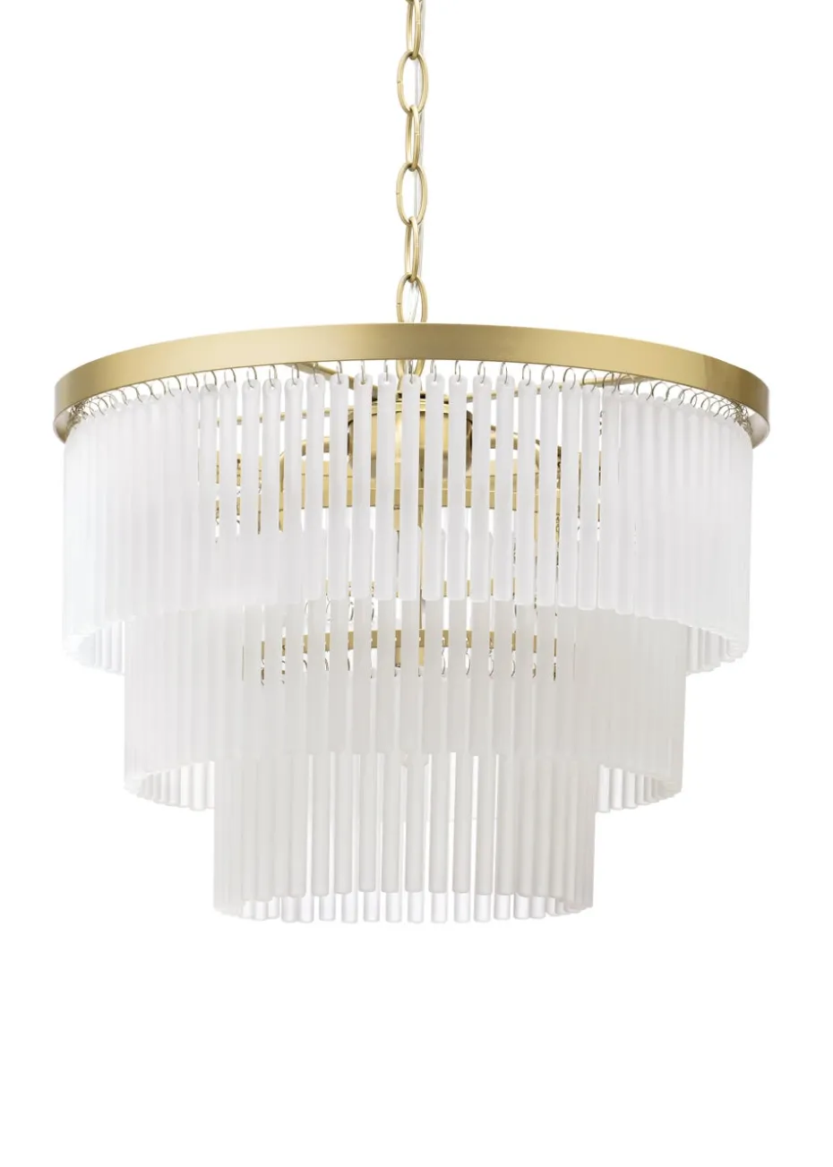 BHS Aubrey Frosted Glass 5 Light Pendant Brass (Adjustable 50-120cm x 40cm)
