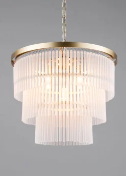 BHS Aubrey Frosted Glass 5 Light Pendant Brass (Adjustable 50-120cm x 40cm)