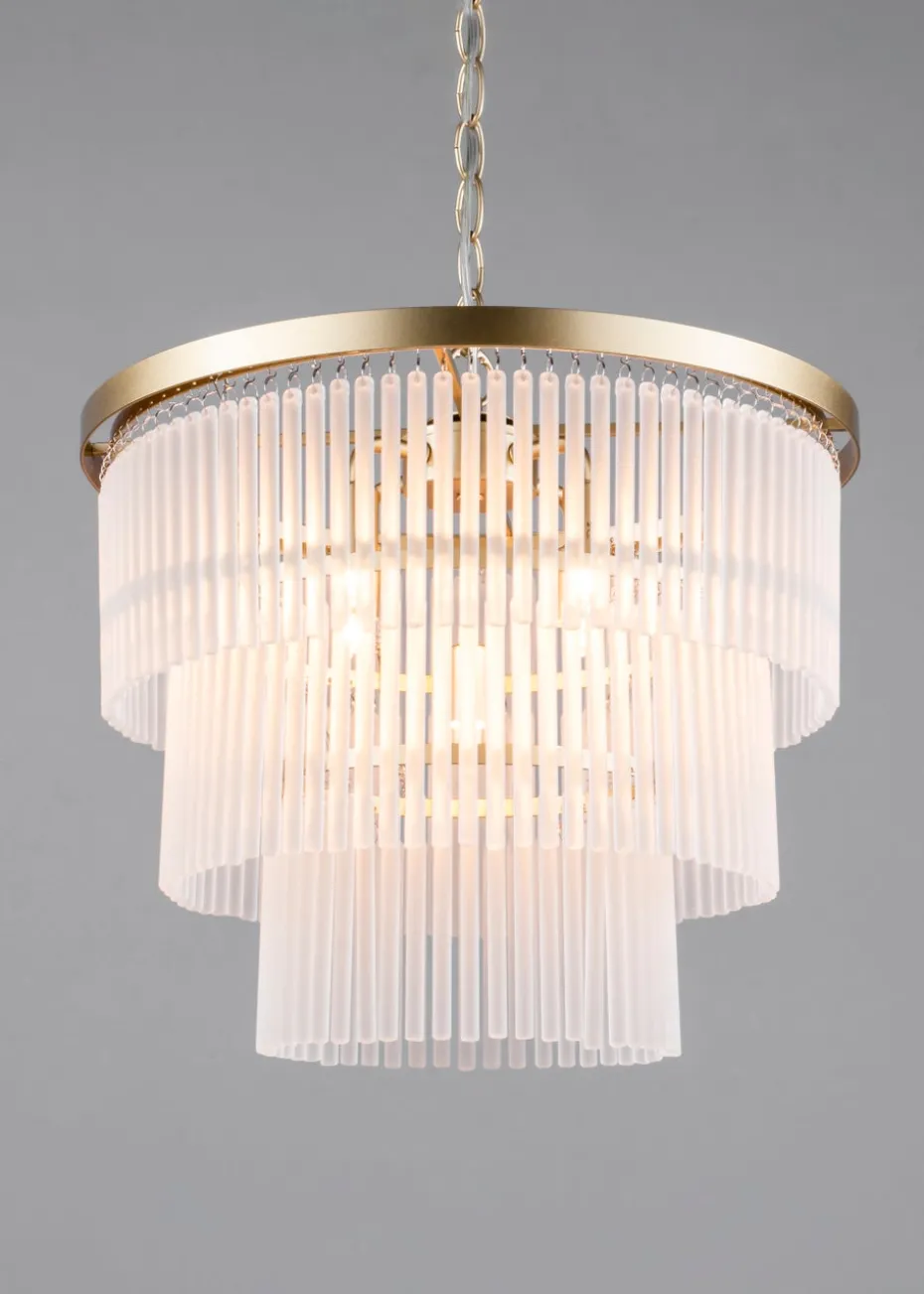 BHS Aubrey Frosted Glass 5 Light Pendant Brass (Adjustable 50-120cm x 40cm)