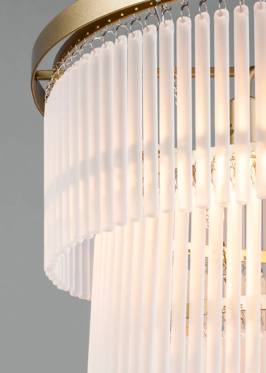 BHS Aubrey Frosted Glass 5 Light Pendant Brass (Adjustable 50-120cm x 40cm)