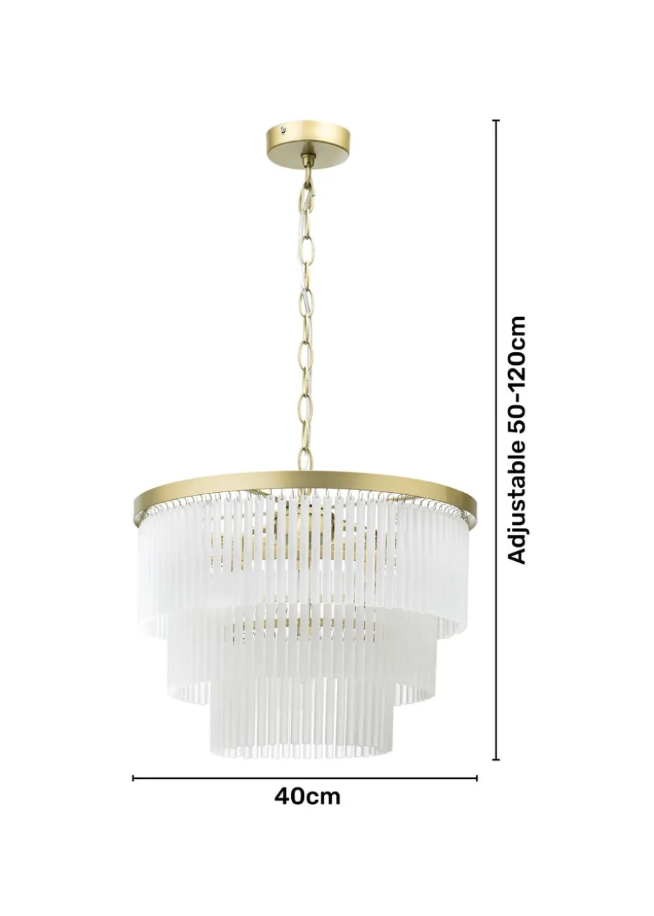 BHS Aubrey Frosted Glass 5 Light Pendant Brass (Adjustable 50-120cm x 40cm)