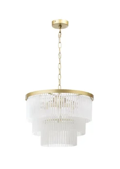 BHS Aubrey Frosted Glass 5 Light Pendant Brass (Adjustable 50-120cm x 40cm)
