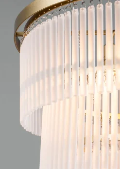 BHS Aubrey Frosted Glass 5 Light Pendant Brass (Adjustable 50-120cm x 40cm)