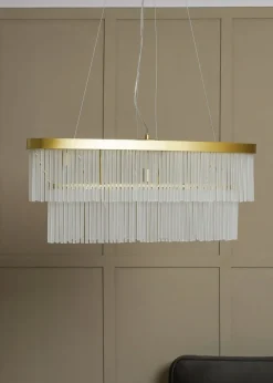 BHS Aubrey Frosted Oval Diner Pendant 5 Light Brass (Adjustable 43-130cm x 82cm)