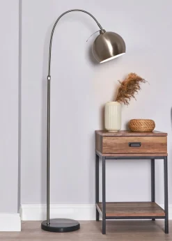 BHS Benson Curved Floor Lamp Satin Nickel (155cm x 55cm)