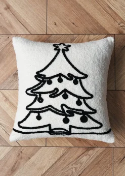 BHS Black/White Christmas Tree Boucle Cushion