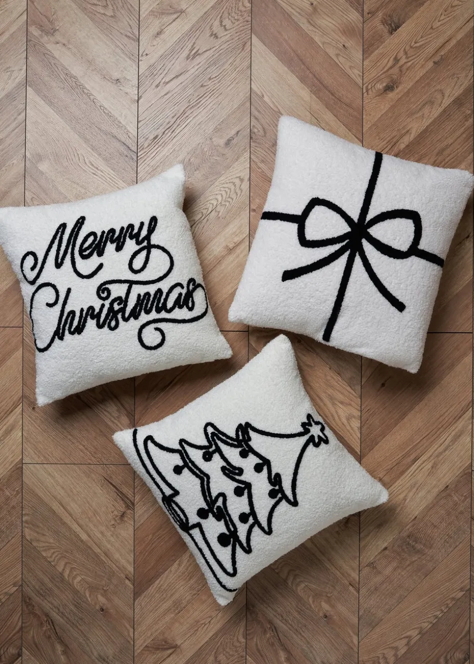 BHS Black/White Christmas Tree Boucle Cushion