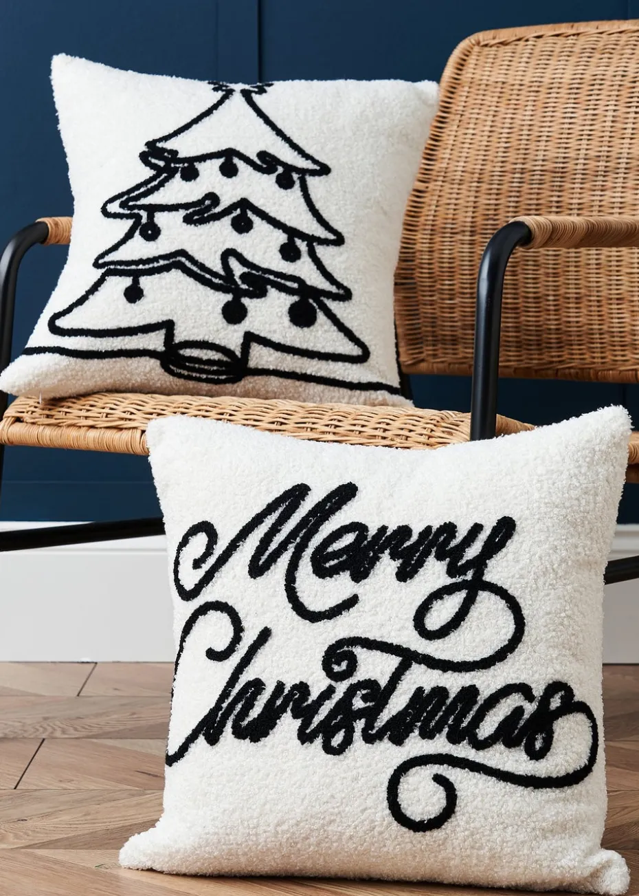 BHS Black/White Christmas Tree Boucle Cushion