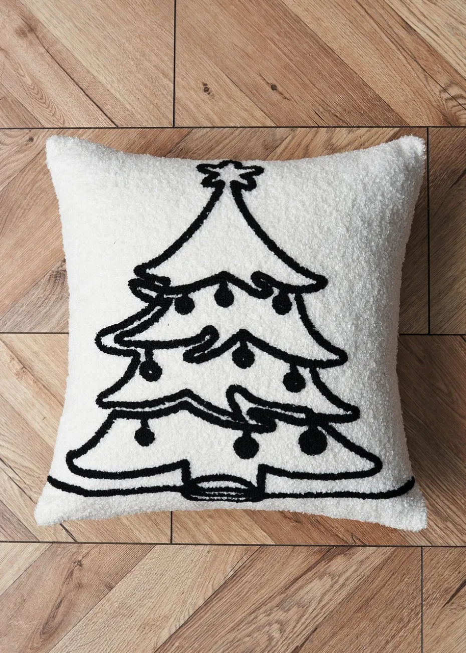 BHS Black/White Christmas Tree Boucle Cushion