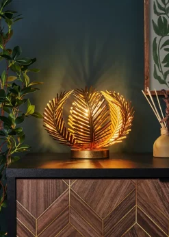 BHS Brookby Palm Table Lamp Brass (25cm x 30cm)