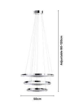 BHS Chrome Comet 3 Ring Integrated LED Pendant (80-120cm x 50cm)